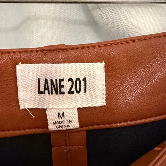 Lane 201 Bronzed Broadway Vegan Leather Pant Brown Straight Leg Split Hem, M - Picture 3 of 8